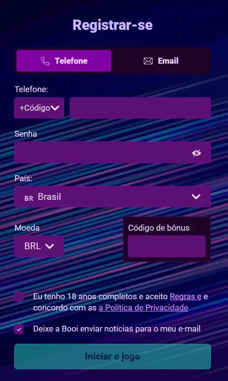 Booi Formulário de Registro Booi Formulário de Registro