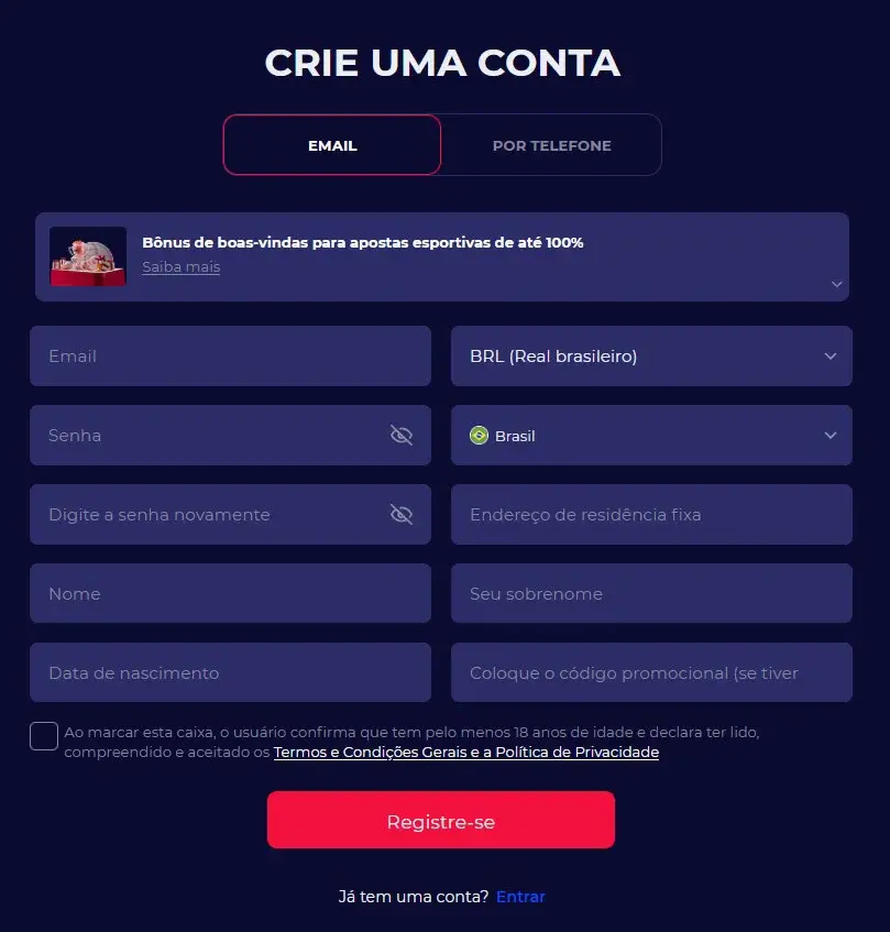 CasinoAndYou Formulário de Registro