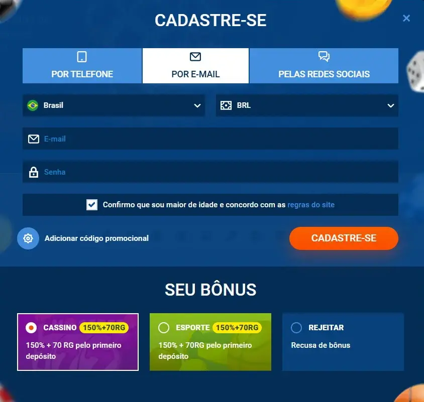 MostBet Formulário de Registro