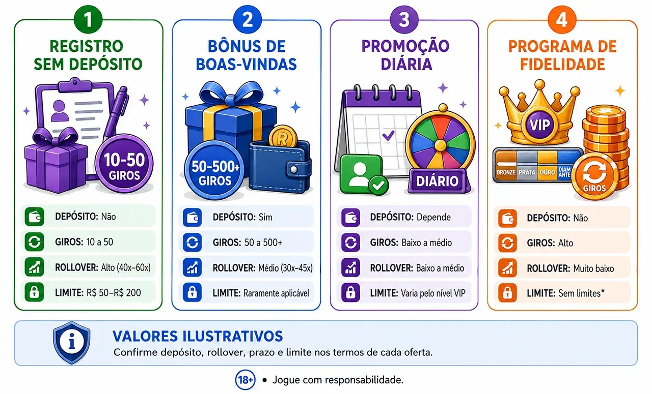 Principais tipos de ofertas e giros Principais tipos de ofertas e giros