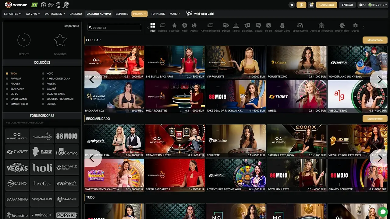 DartWinner Cassino Dealer ao Vivo