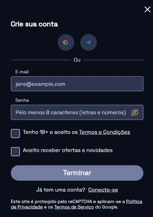 SpinCrypto Cassino Formulário de Cadastro SpinCrypto Cassino Formulário de Cadastro